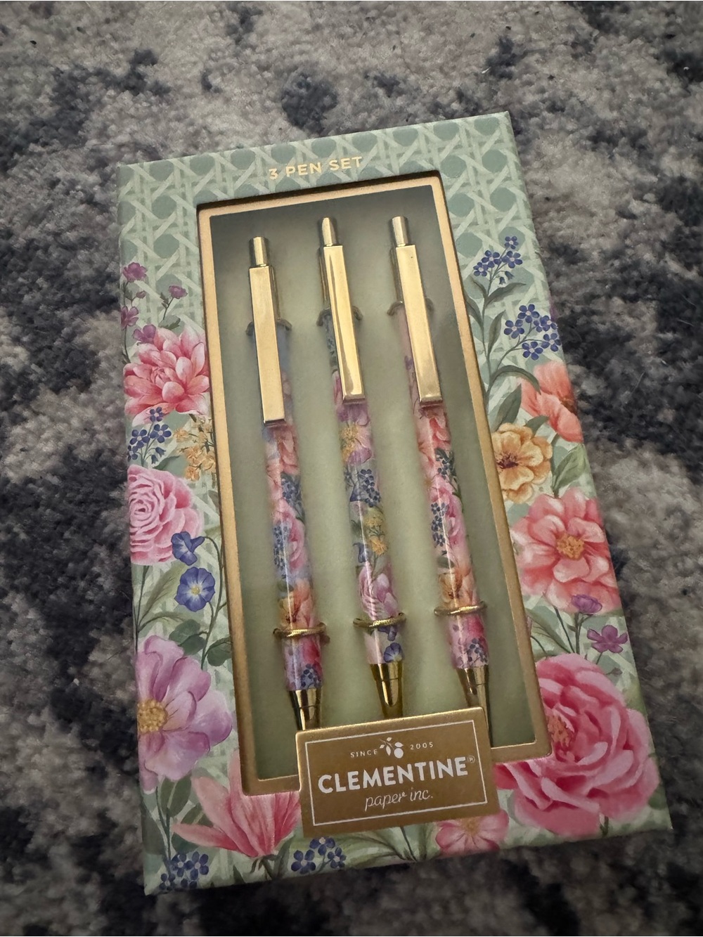 Clementine Floral 3-Pen Set with Gold Accents